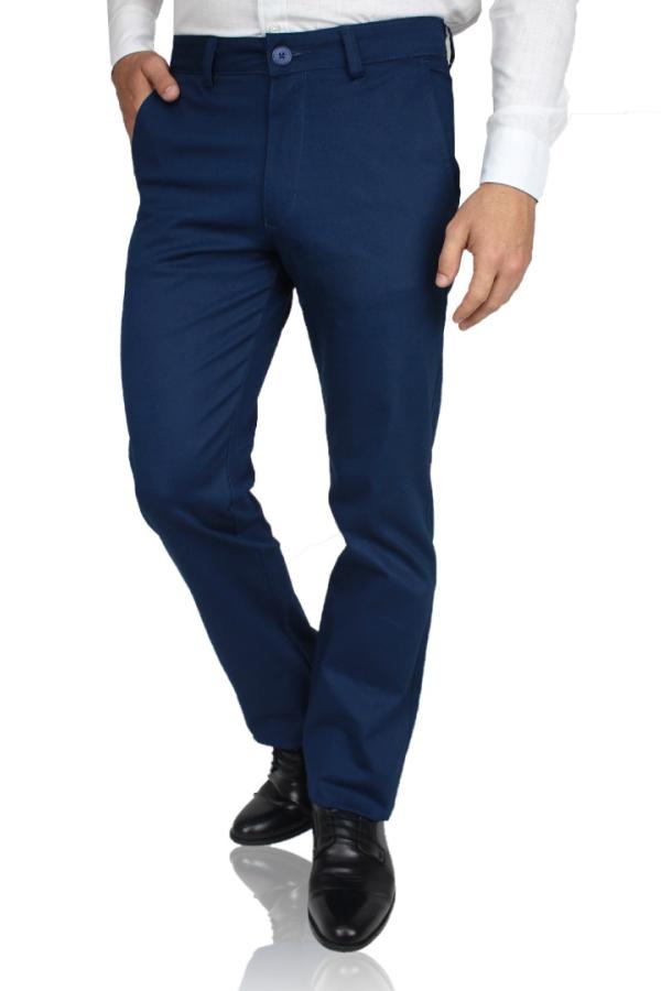 Pantalón Corte Regular Color Azul Plúmbago De Algodón Para Caballero